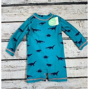 Hatley Rashguard 3-6m Blue Long Sleeve One Piece SwimSuit Snaps Dinosaurs NWT‎